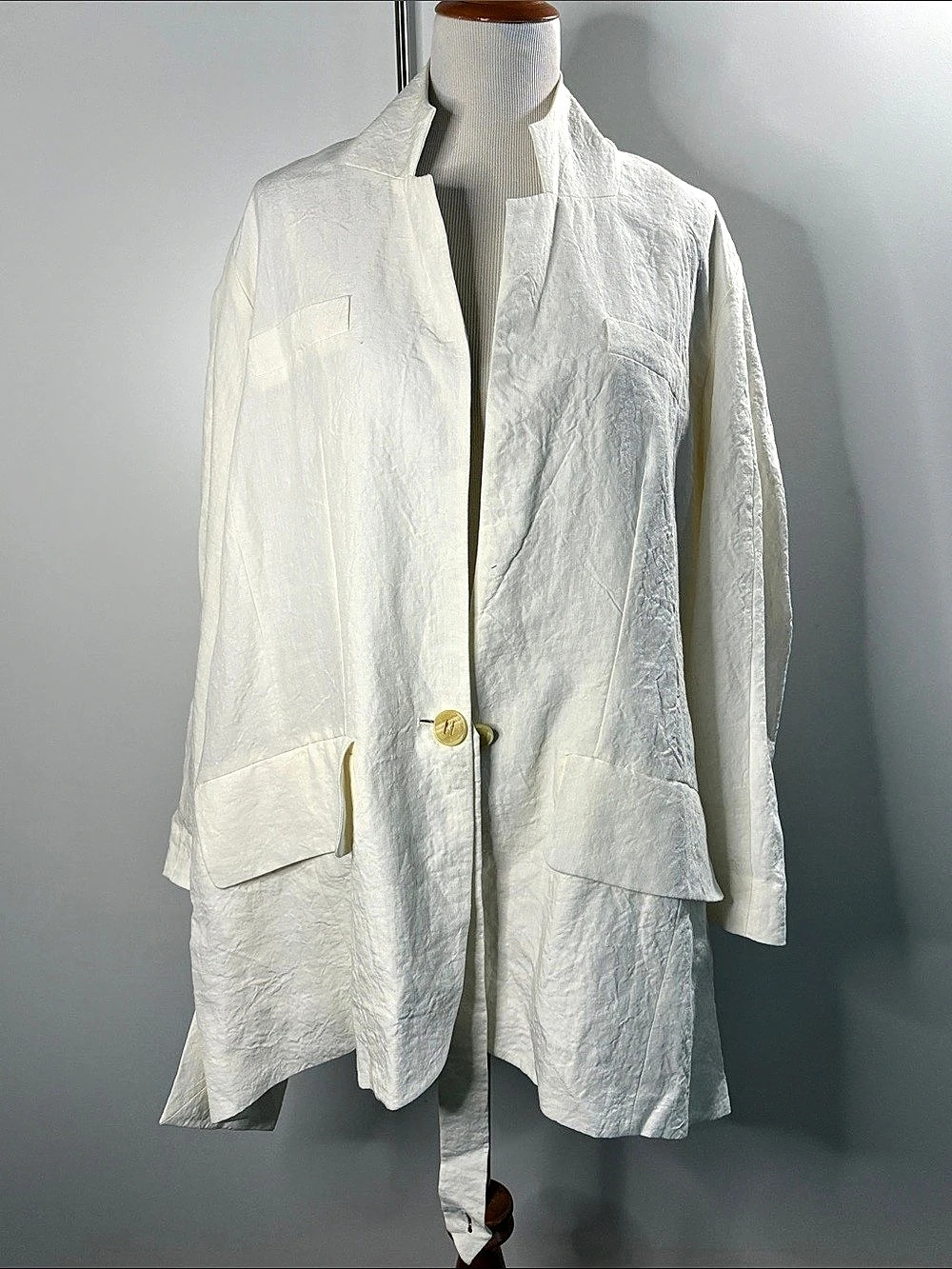 Sonia Rykiel Organic Linen Asymmetrical Ivory Blazer Size 40 Like New